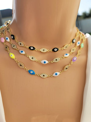 18k real gold plated and CZ enamel evil eye necklaces