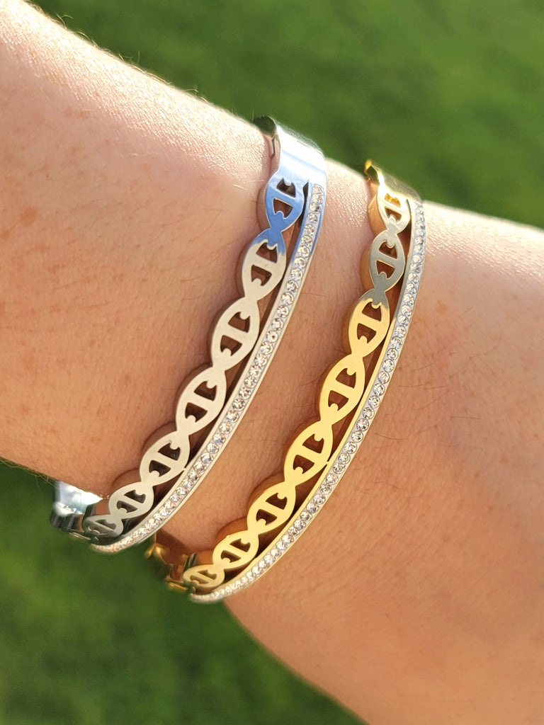 Stainless steel cz chain style bangle bracelets
