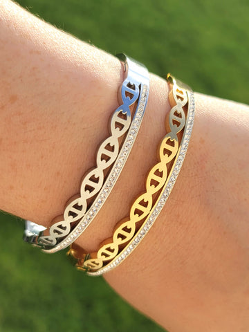 Stainless steel cz chain style bangle bracelets