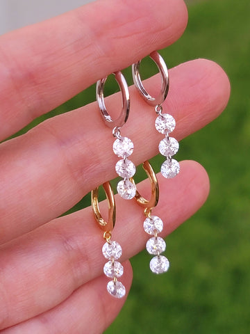 .925 sterling silver dangling cz hoop earrings