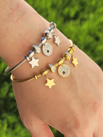 Stainless steel cz star bangle bracelets