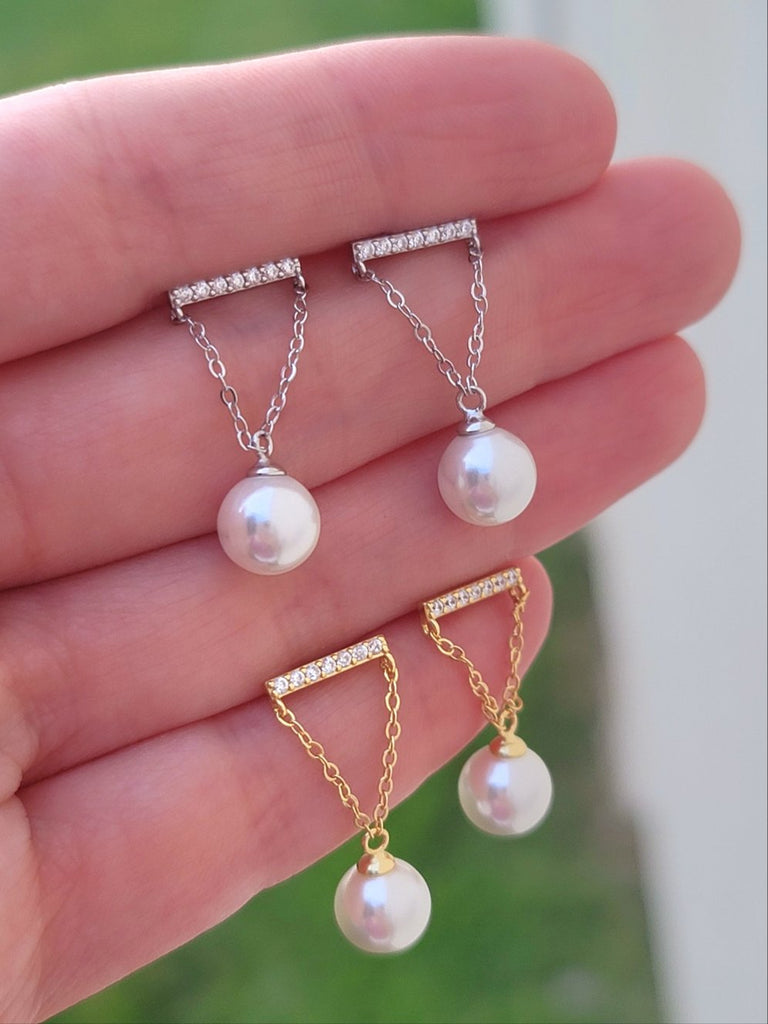 .925 sterling silver cz and dangling pearl earrings