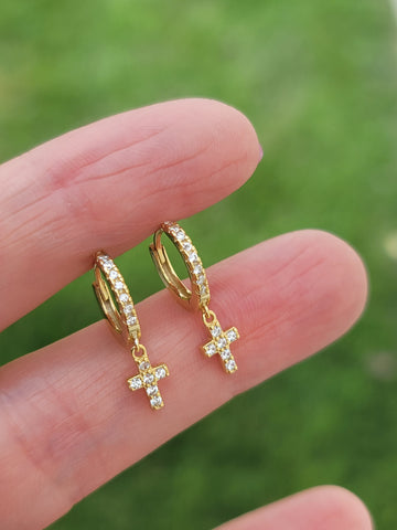 .925 sterling silver cz cross hoop earrings