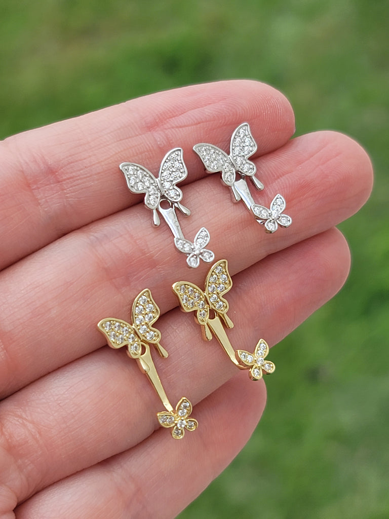 .925 sterling silver doble butterfly earrings