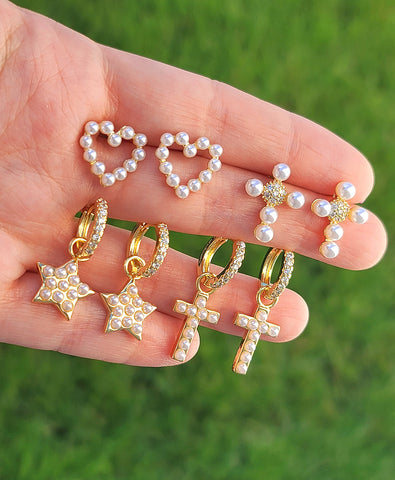 18k real gold plated cz and pearl earrings