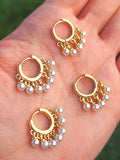 18k real gold plated dangling pearl hoop earrings