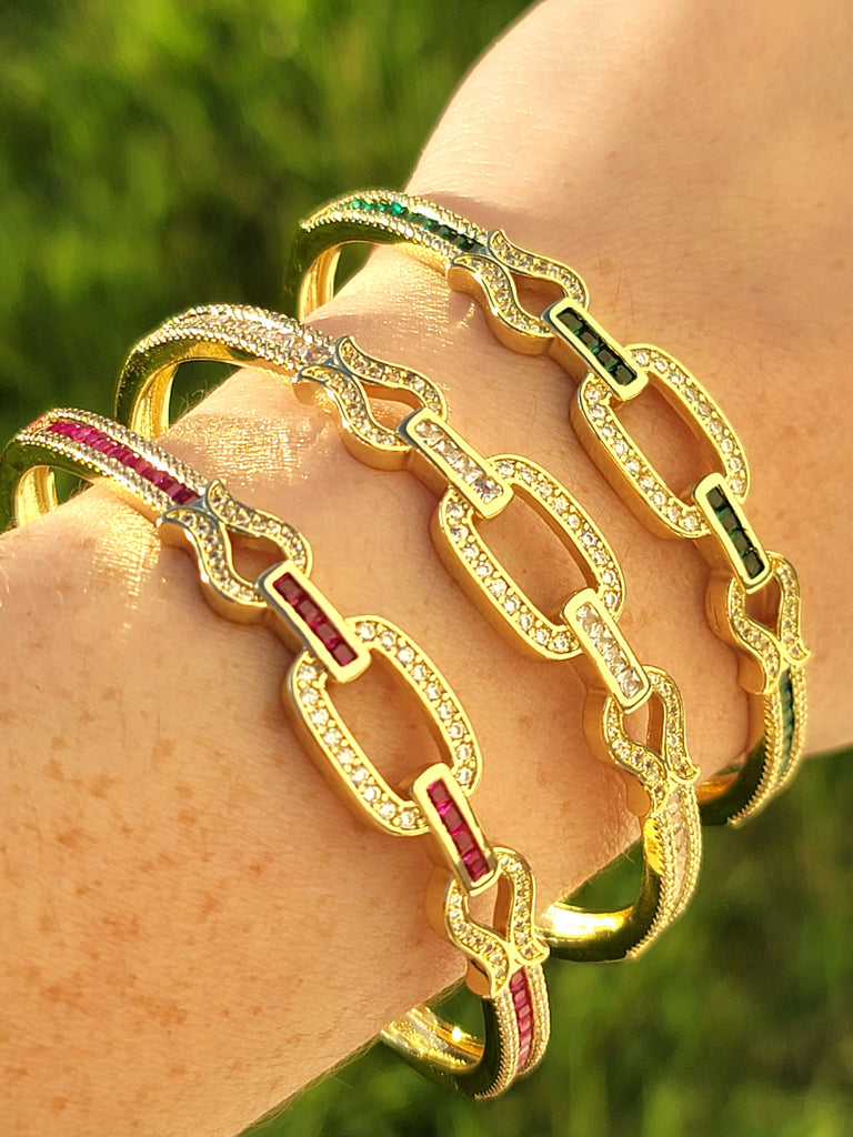 18k real gold plated cz clip bangle bracelets