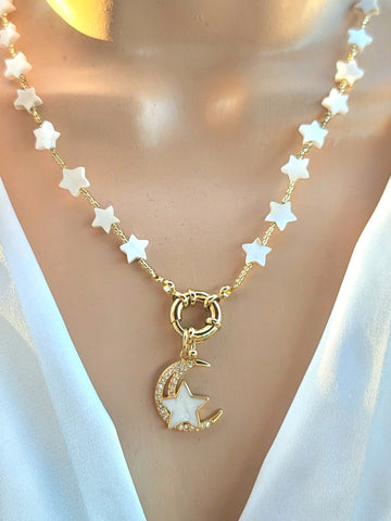 18k gold plated moon with stars necklace