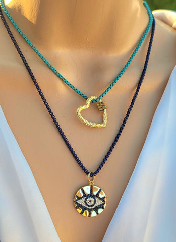 18k gold plated evil eye & heart enamel necklaces