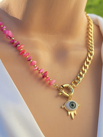18k real gold plated natural stone - chain style evil eye necklaces