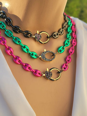 18k real gold plated chain style - multicolor clasp necklaces