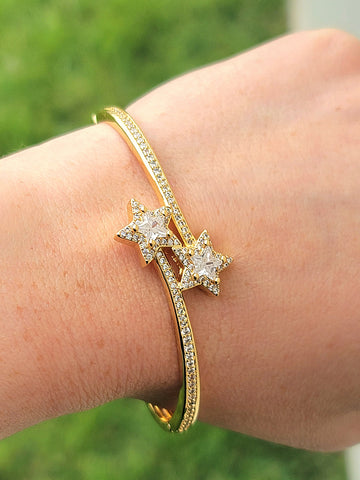 18k real gold plated star bangle bracelets