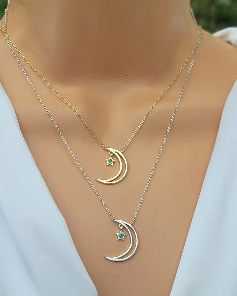 .925 Sterling silver moon and star necklace