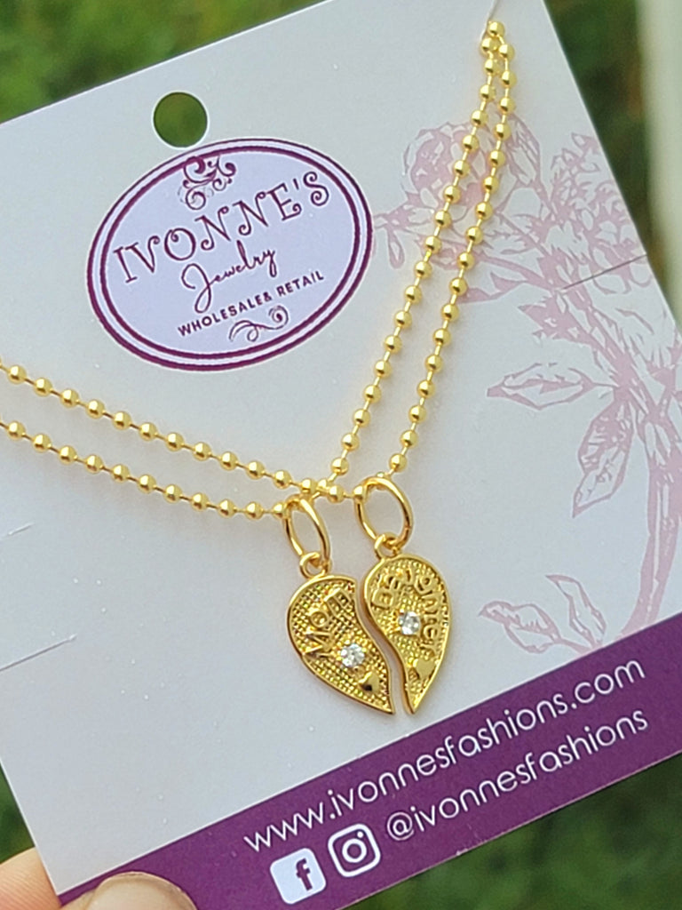 18k gold plated mom and daughter heart necklaces set