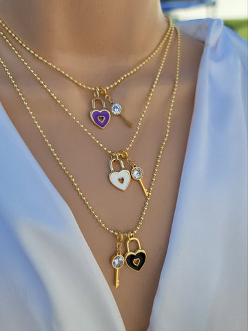 18k real gold plated heart lock and key necklace