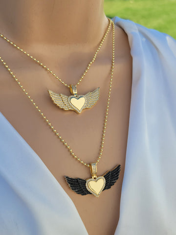 18k gold plated heart with wings necklace