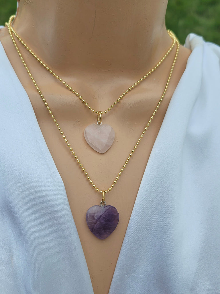 18k real gold plated quartz heart necklaces