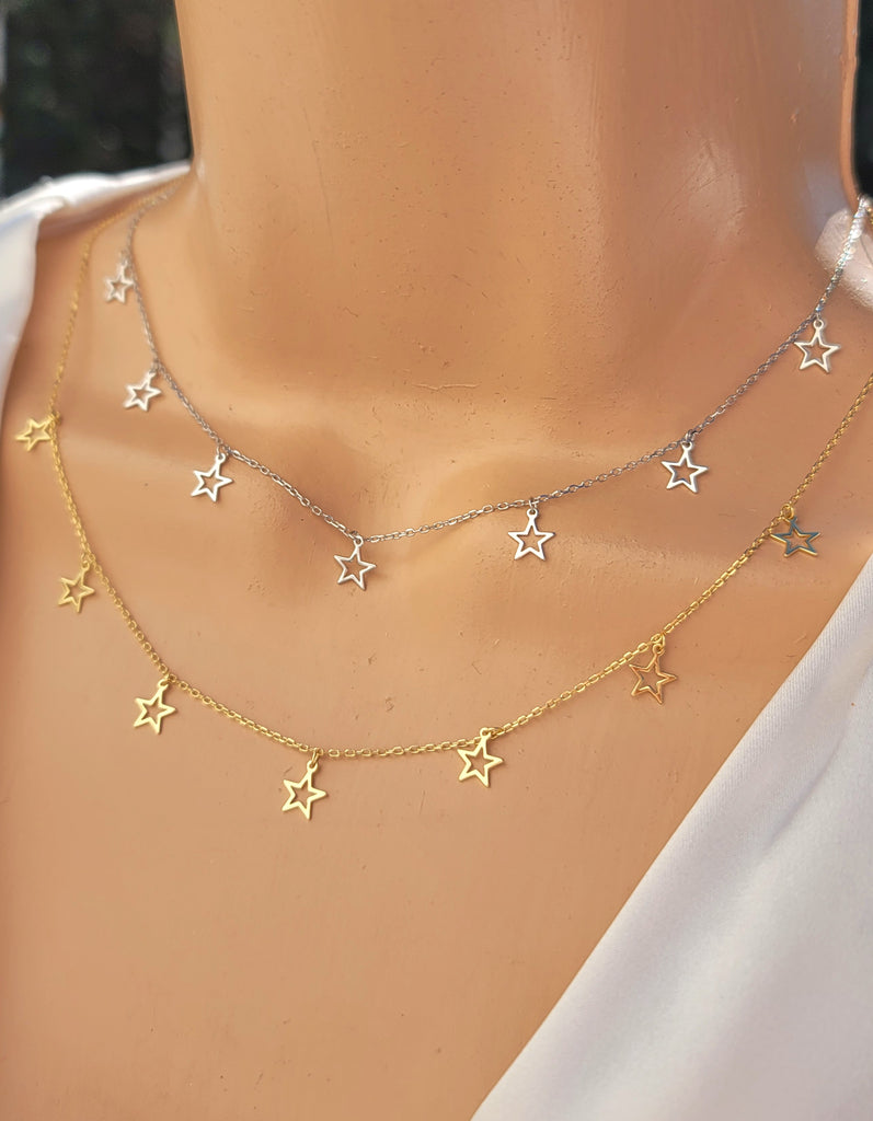 .925 sterling silver dangling stars necklaces