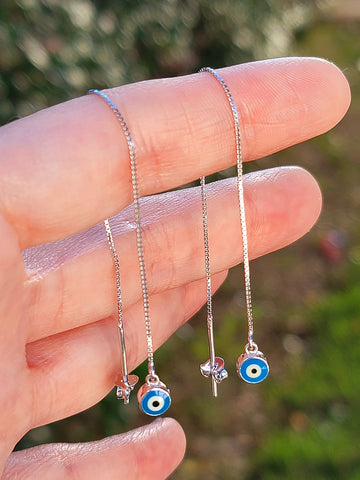 .925 sterling silver evil eye long earrings