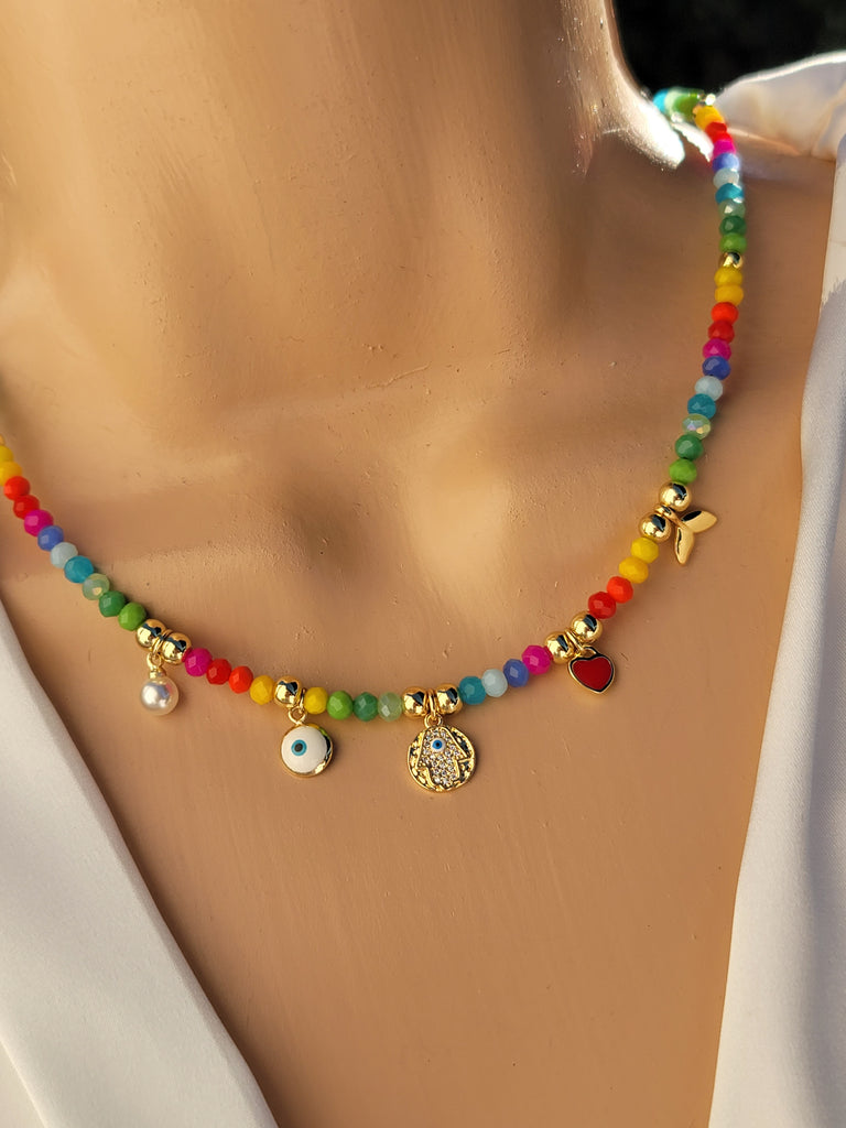 18k real gold plated dangling charms multicolor necklaces