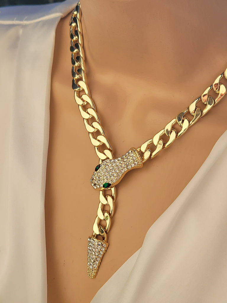 18k real gold plated snake statement necklaces
