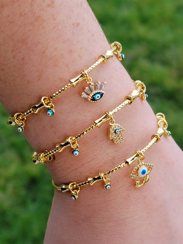 18k real gold plated dangling evil eye bracelets