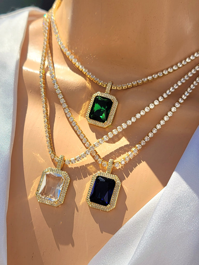 18k real gold plated big square crystal necklaces
