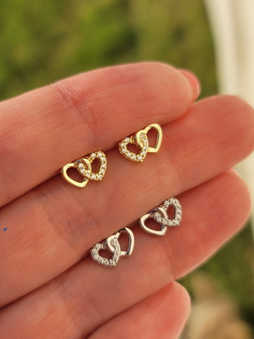 .925 sterling silver double heart earrings