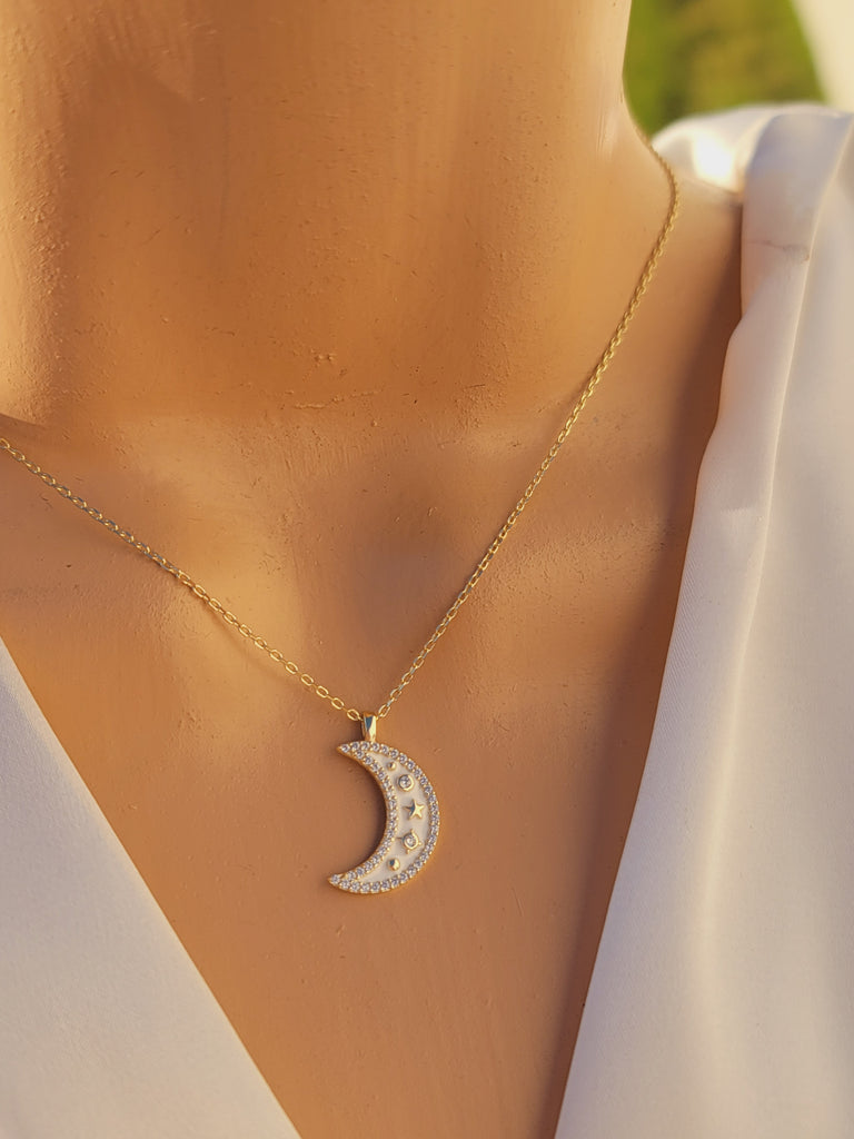 .925 sterling silver moon necklaces