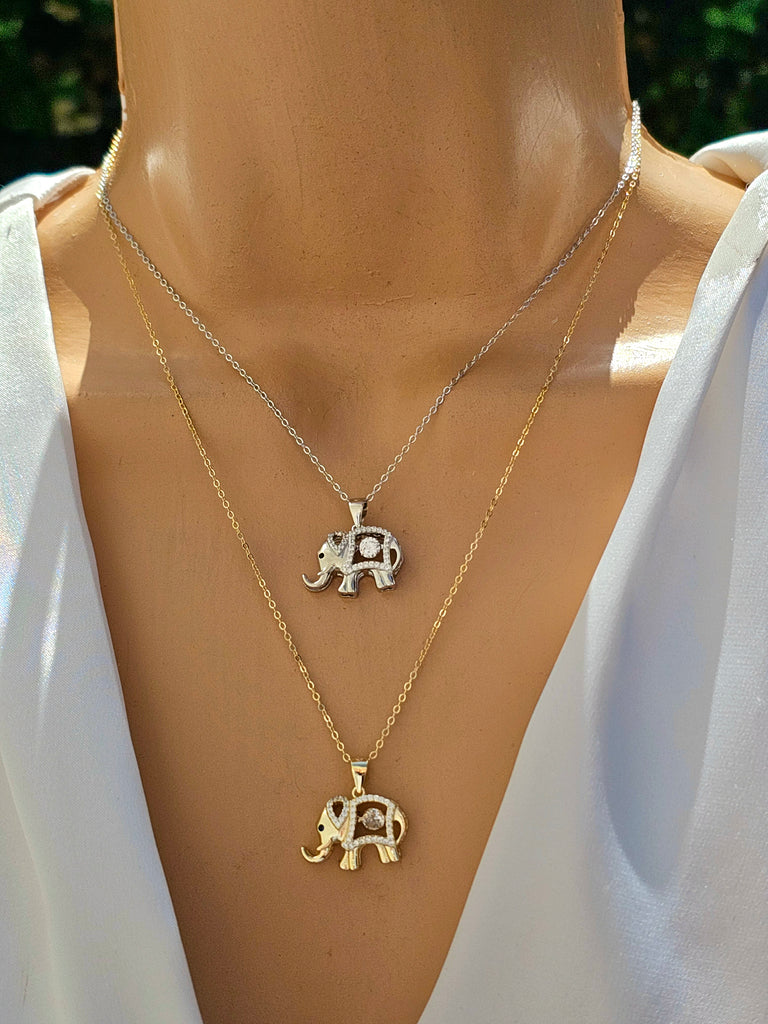 .925 sterling silver cz elephant necklaces