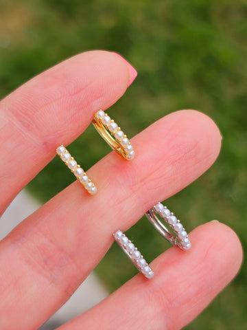 .925 sterling silver pearl hoop earrings