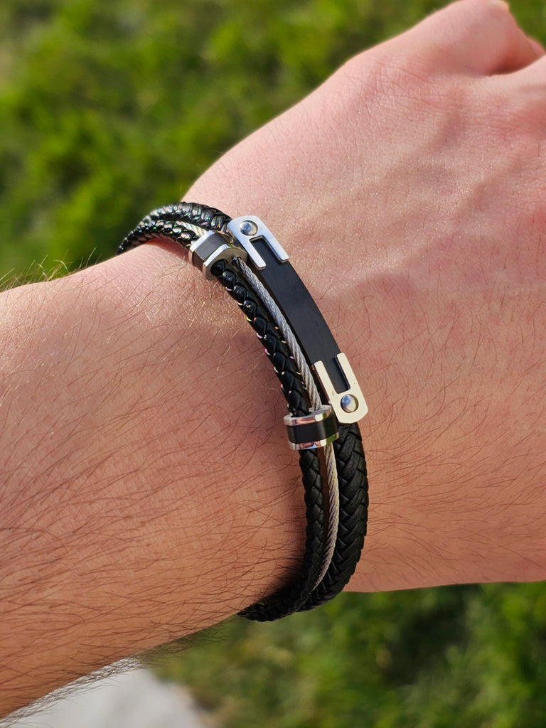 Stainless steel leather men's bracelets