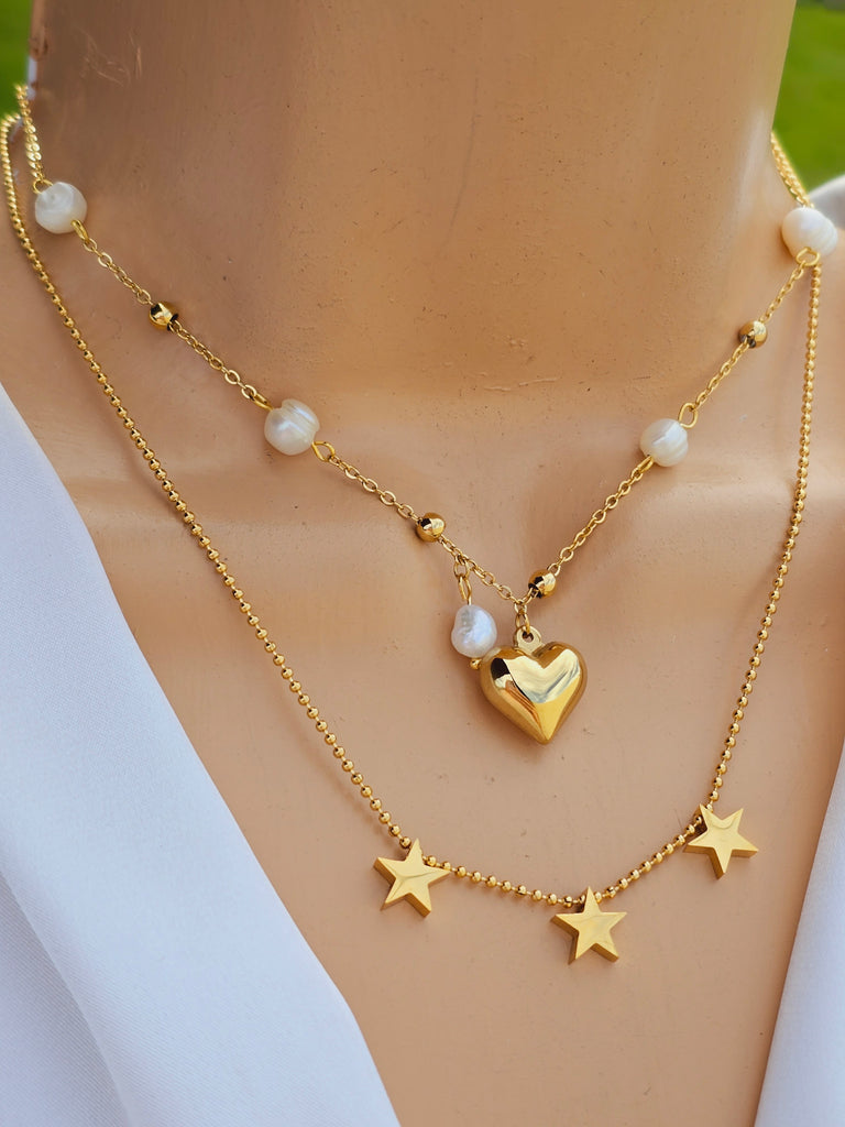 Stainless steel heart-star necklace set with earrings