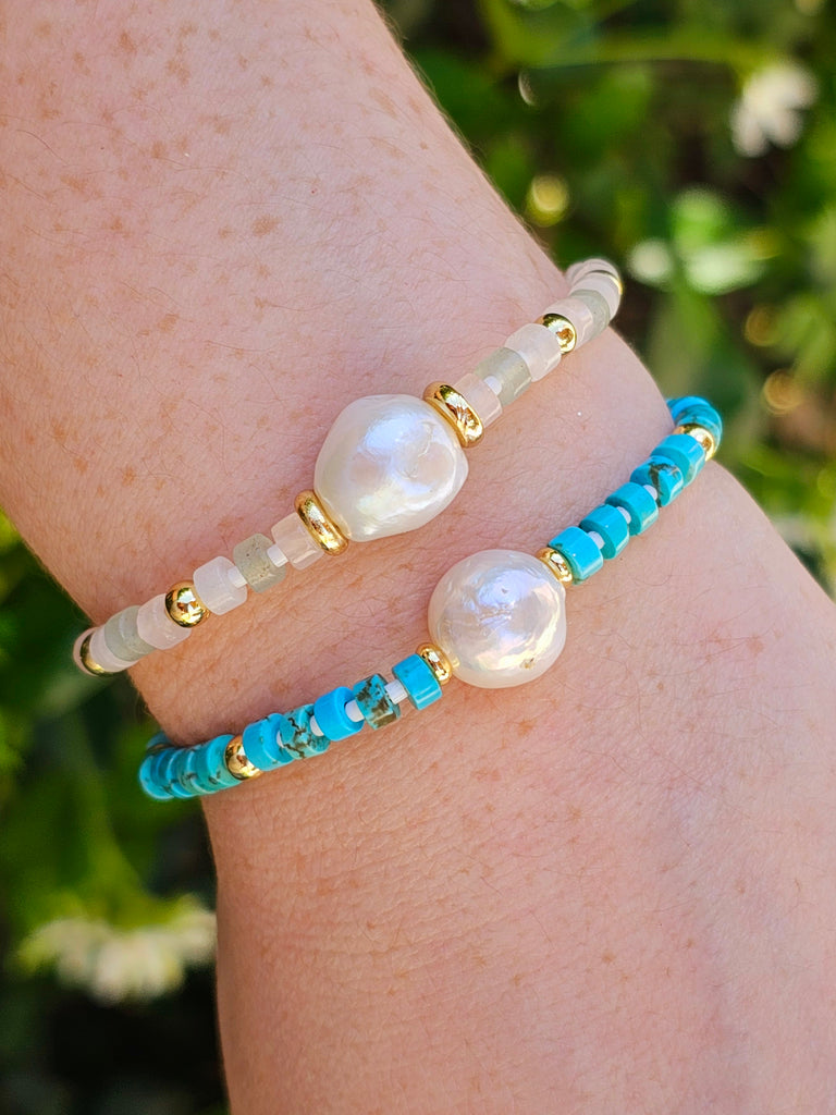 18k real gold plated pearl and bead bracelets