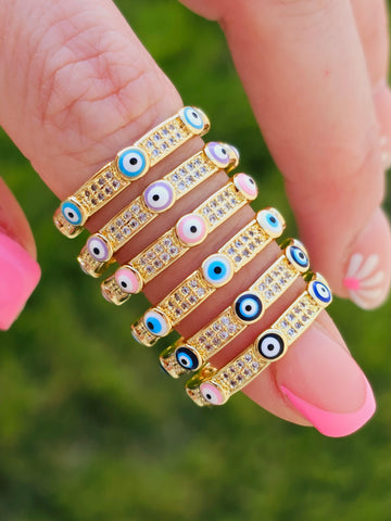 18k real gold plated cz and evil eye rings
