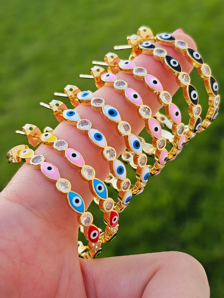 18k real gold plated evil eye hoop earrings
