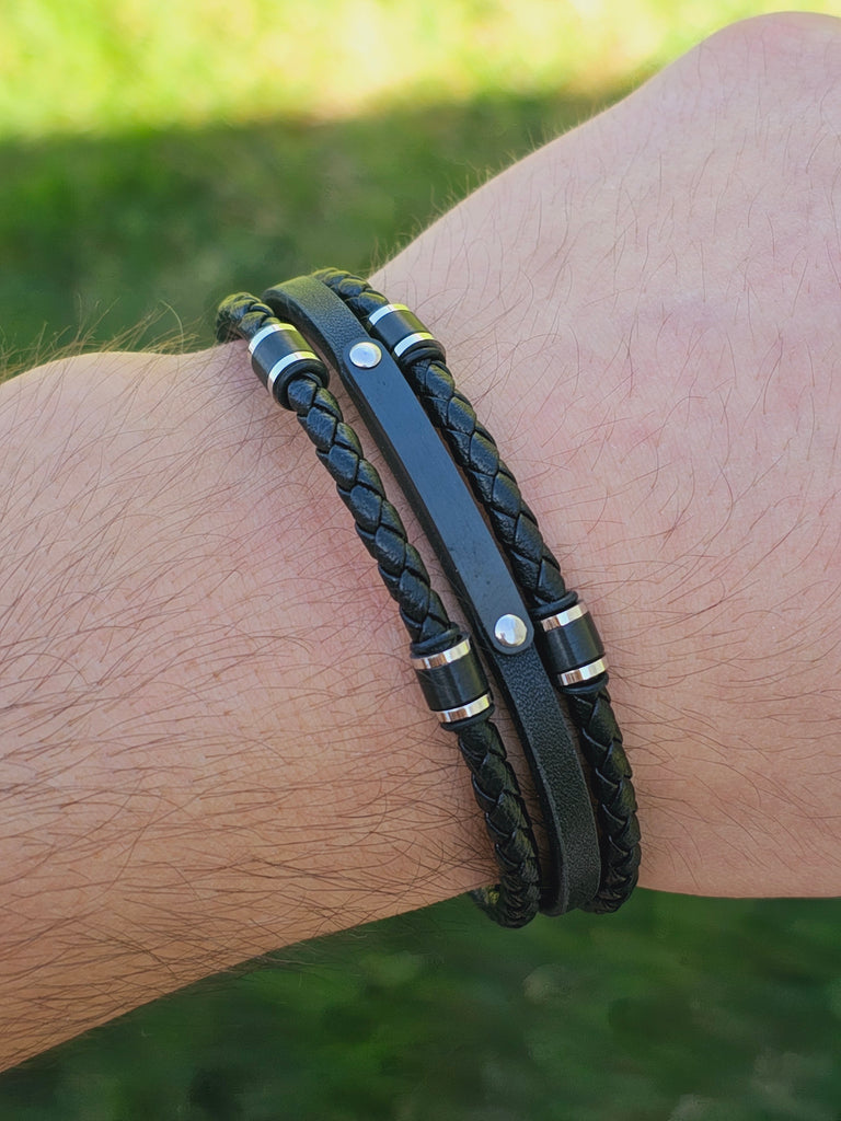 Stainless steel leather men's bracelets