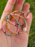 18k real gold plated pearl and multicolor seed bead necklaces