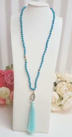 Turquoise Stone necklace with druzy stone tassel pendant
