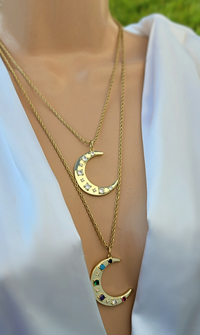 Stainless steel 24in long moon necklace