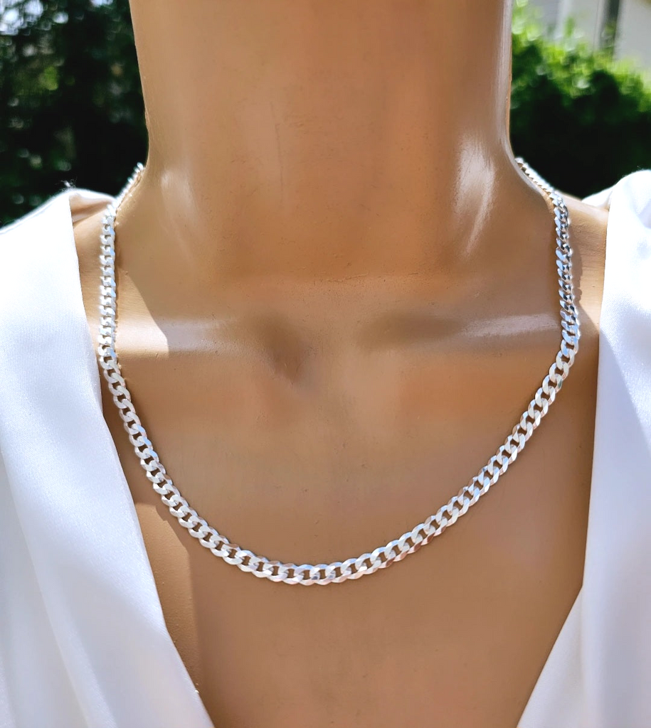 .925 sterling silver cuban link chain unisex necklaces