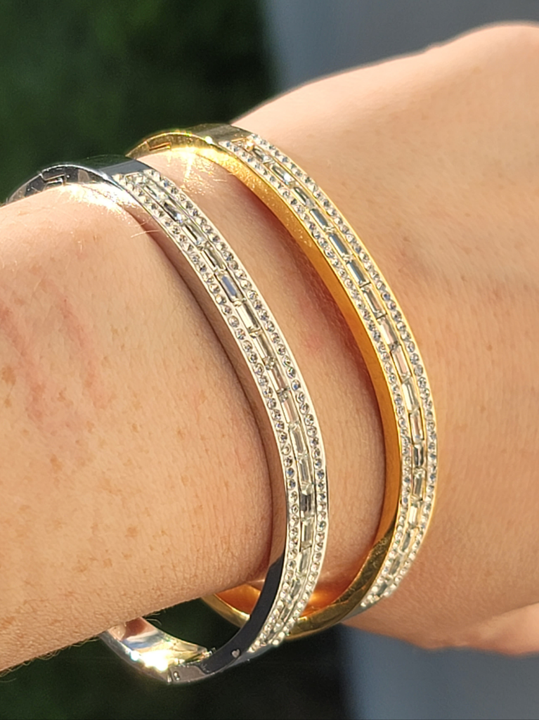 Stainless steel and cz bangle bracelets