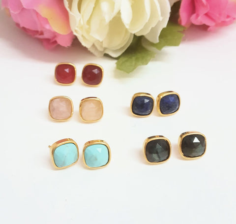 24K Real Gold Plated and Natural Stone Stud earrings