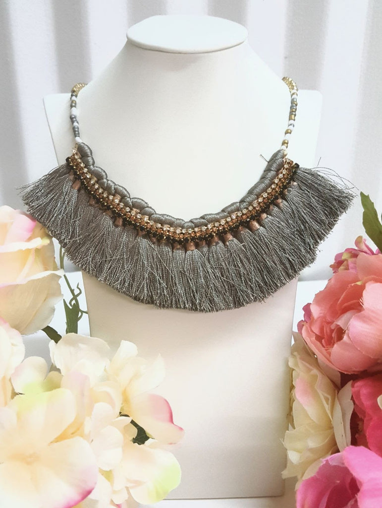 Fashion braided embedded tassel necklace