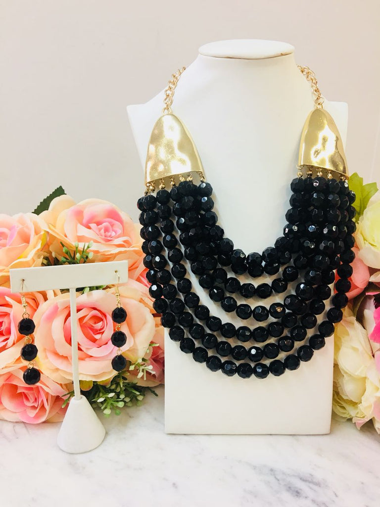 Fasion Black Bead Necklace With Earrings