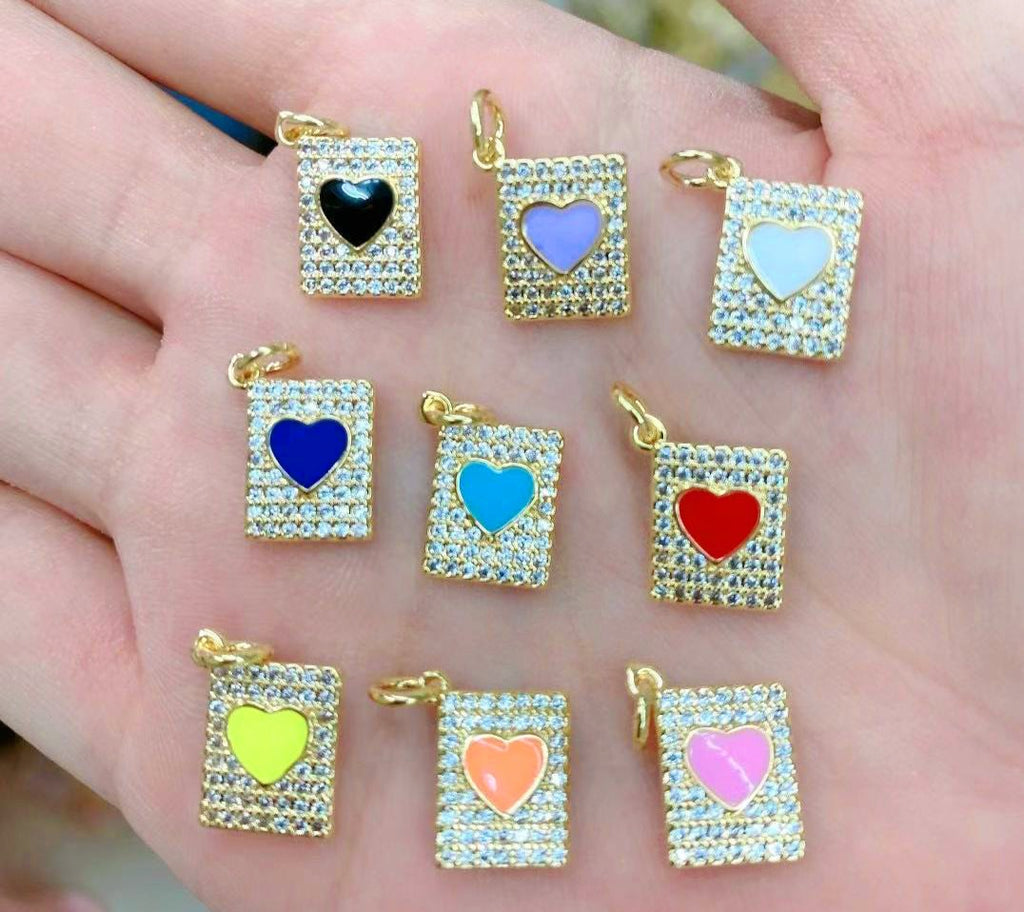 18k gold plated CZ and color enamel heart pendant