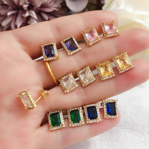 18k real gold plated rectangle crystal earrings