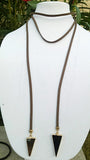 Leather choker with natural stone arrow pendant - Brown