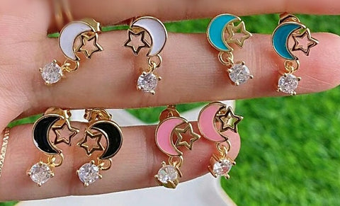18k gold plated and color enamel moon earrings