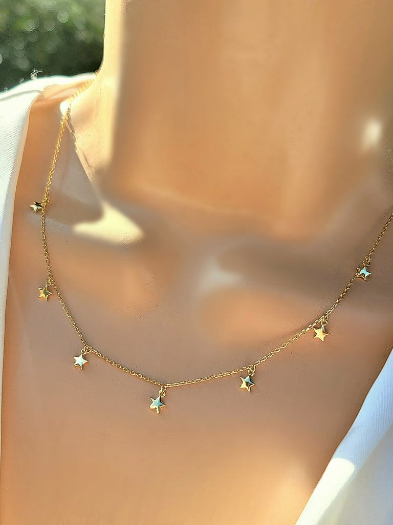 .925 sterling silver dangling dainty stars necklaces